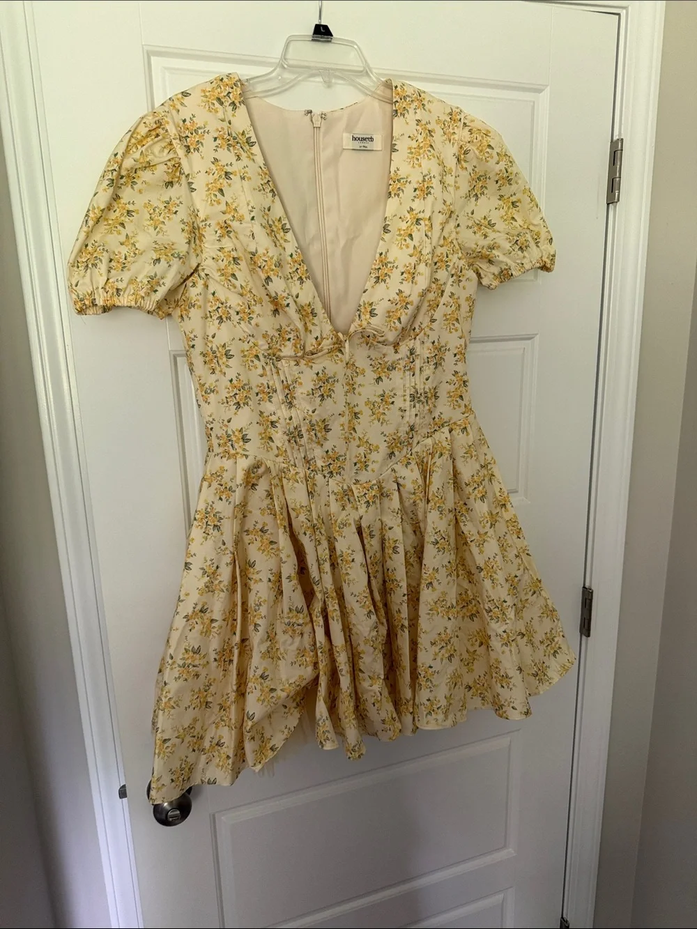 Light Yellow Floral V-Neck Mini Dress